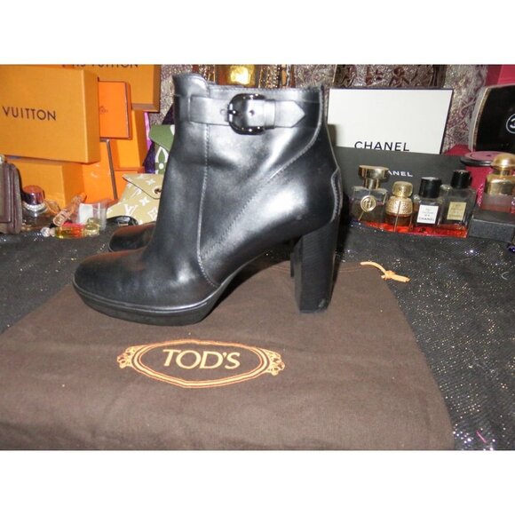 TOD'S Black Italian Leather & Suede Platform Ankle Boots 40.5 US 10 w/ Dustbag
